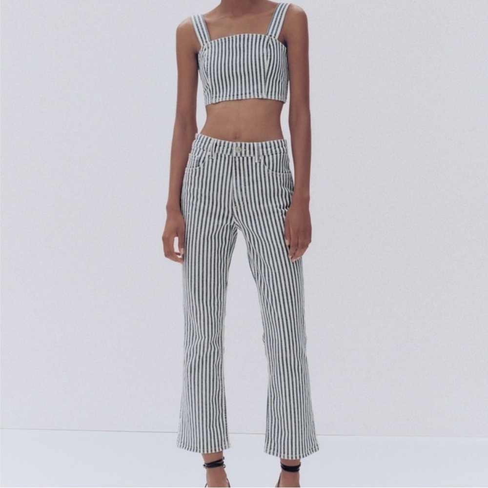 Zara striped cropped flare jeans